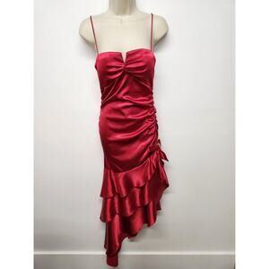 Vintage Blondie Nites Satin Asymmetrical/Ruffle/Tiered Burgundy Gown/Dress, Sz 5